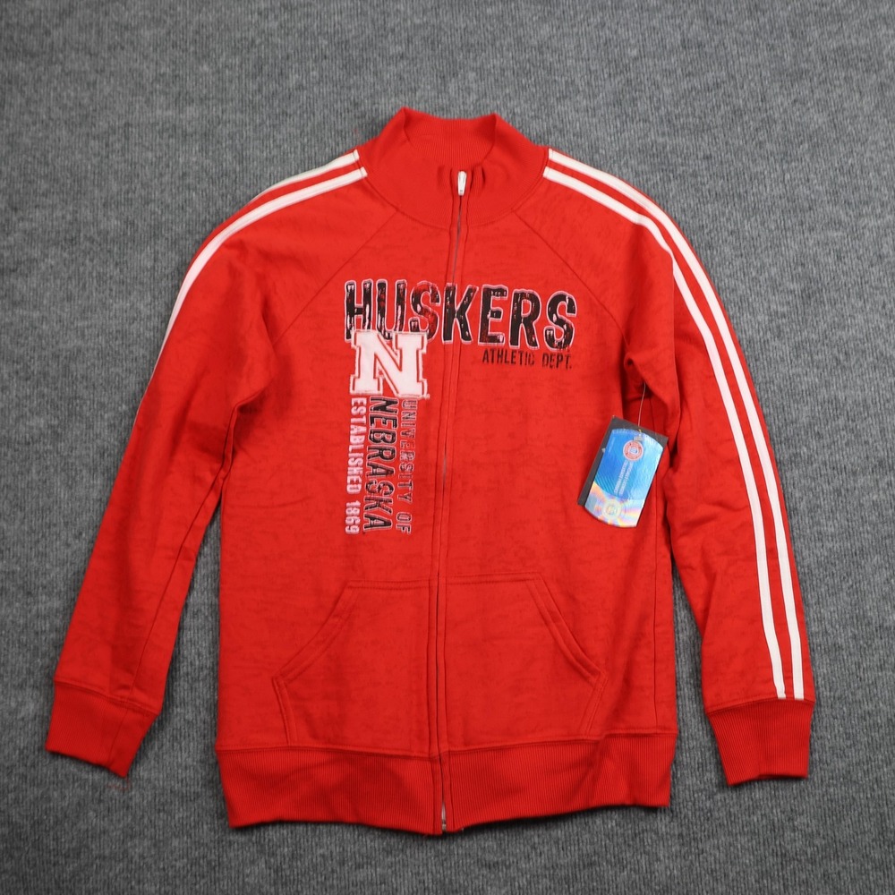 Nebraska Cornhuskers Jacket Womens Large Red Zip Track Fleece Lined NCAA College